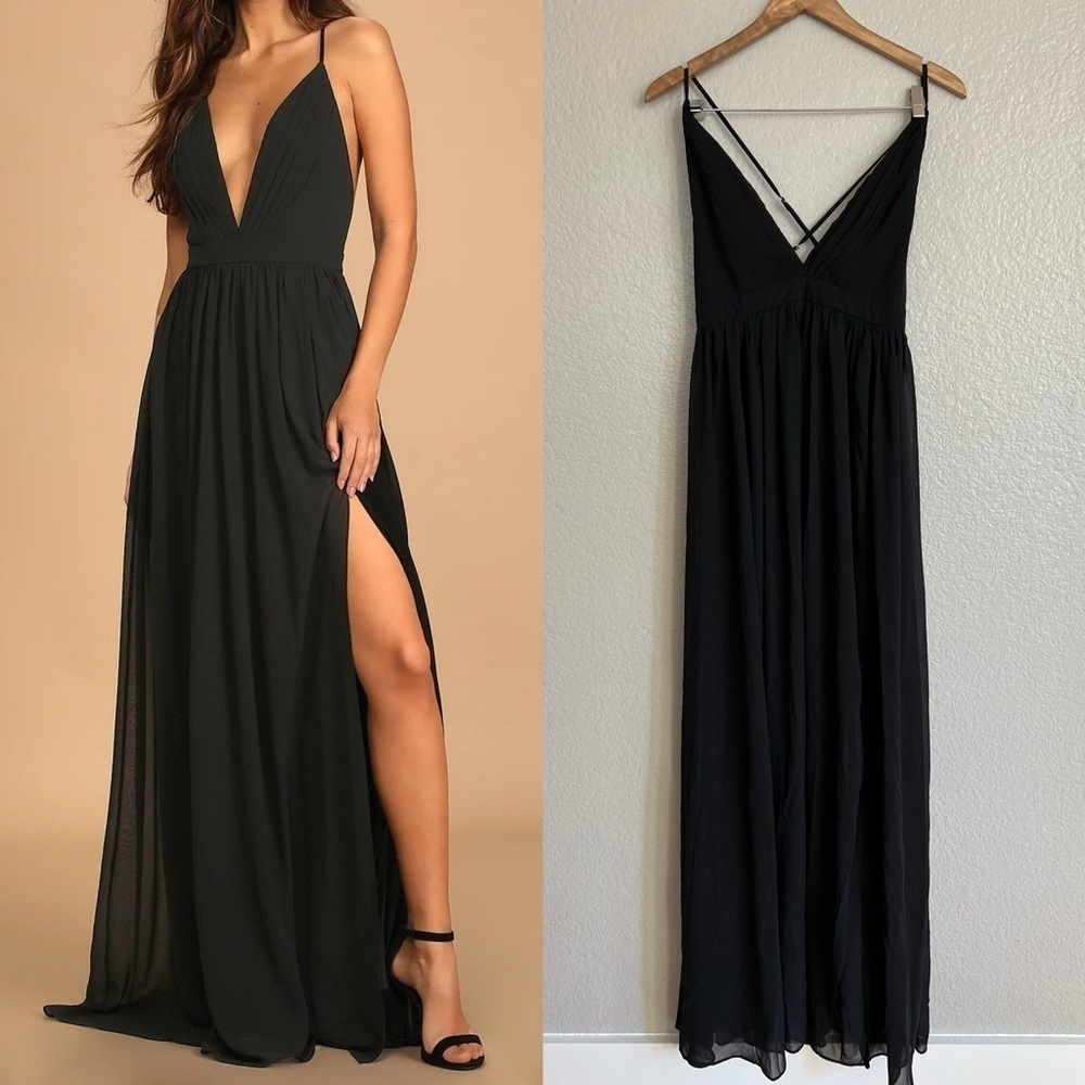 Lulus Ballroom Bliss Black Pleated Maxi Dress, size Large